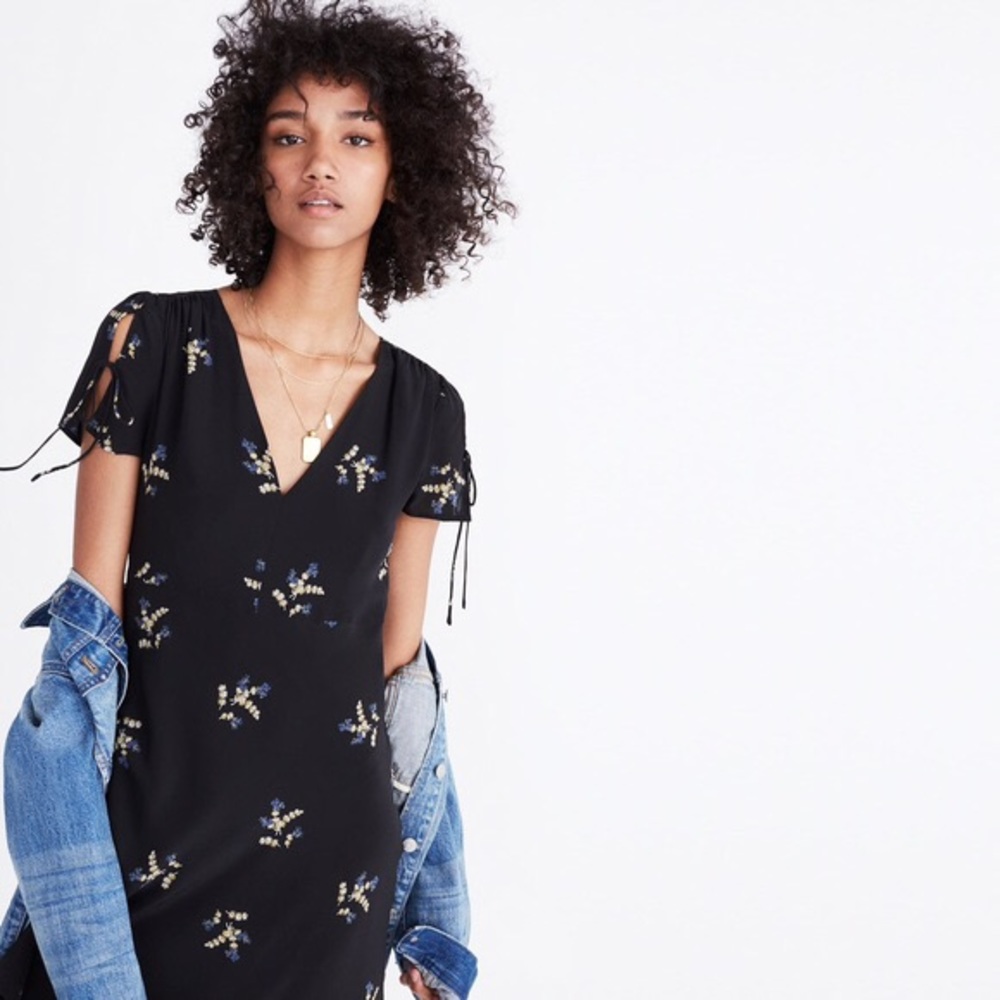 Madewell Silk Poppy Dress in Wild Botanic, Sz 00